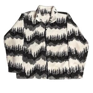 Black Mountain Outdoor Pine Tree Mountain Sherpa Fleece Jacket Women Large‎ Grey